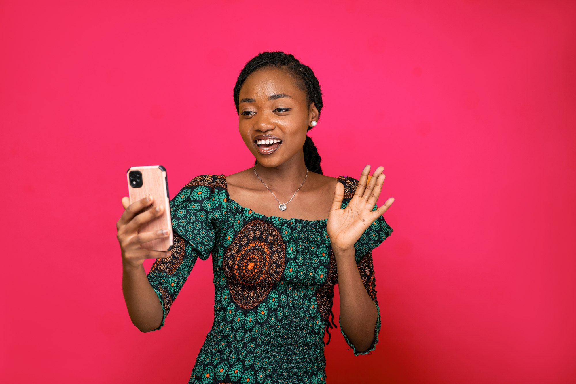 A woman uses her phone